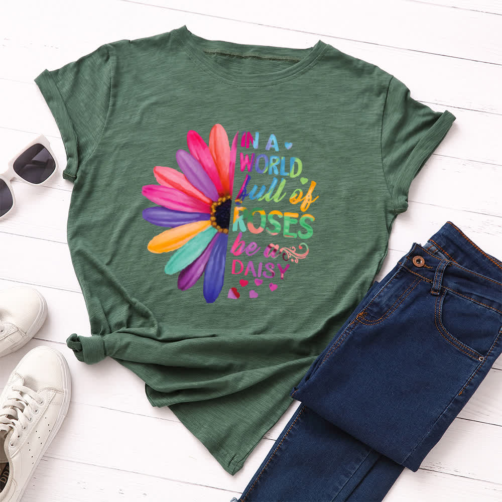 T-shirt à manches courtes imprimé marguerites grande taille - Vert armée - 5XL - image 6