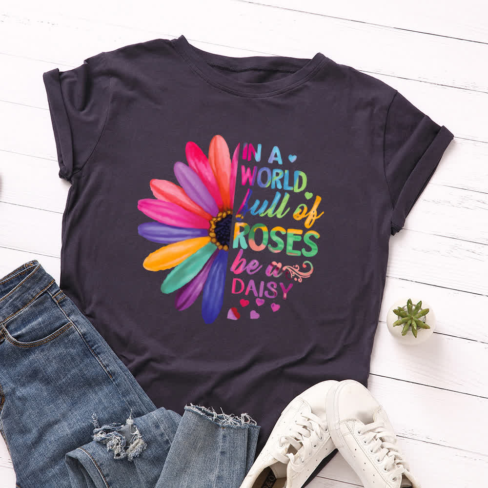 T-shirt à manches courtes imprimé marguerites grande taille - Bleu marine - 5XL - image 9