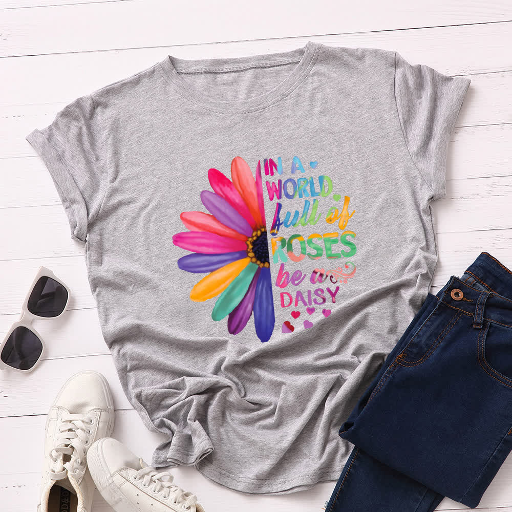 T-shirt à manches courtes imprimé marguerites grande taille - Gris clair - 5XL - image 9
