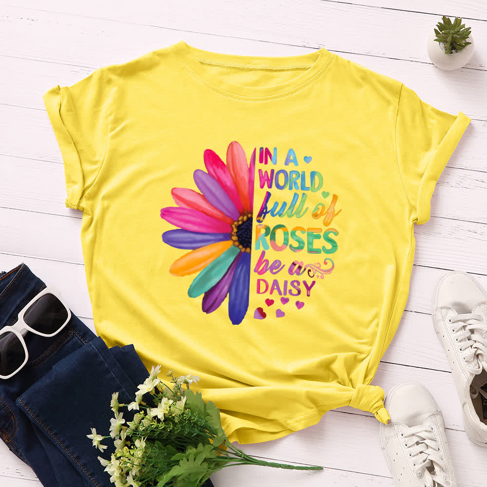 T-shirt à manches courtes imprimé marguerites grande taille - Jaune - 5XL - image 3