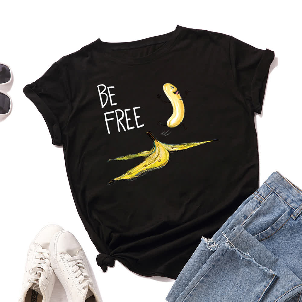 T-shirt à manches courtes imprimé banane créatif grande taille - Noir - 5XL - image 0