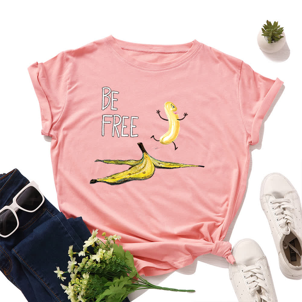 T-shirt à manches courtes imprimé banane créatif grande taille - Rose - 5XL - image 6