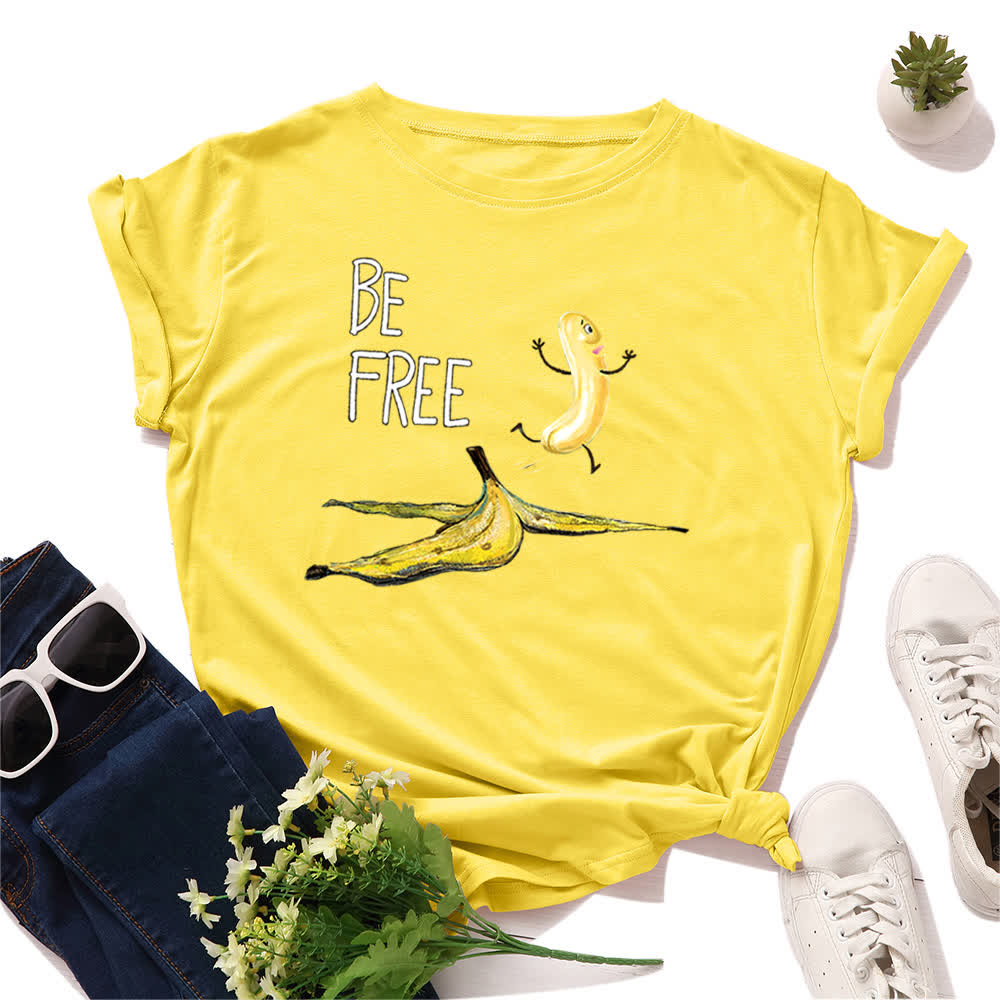 T-shirt à manches courtes imprimé banane créatif grande taille - Jaune - 5XL - image 1
