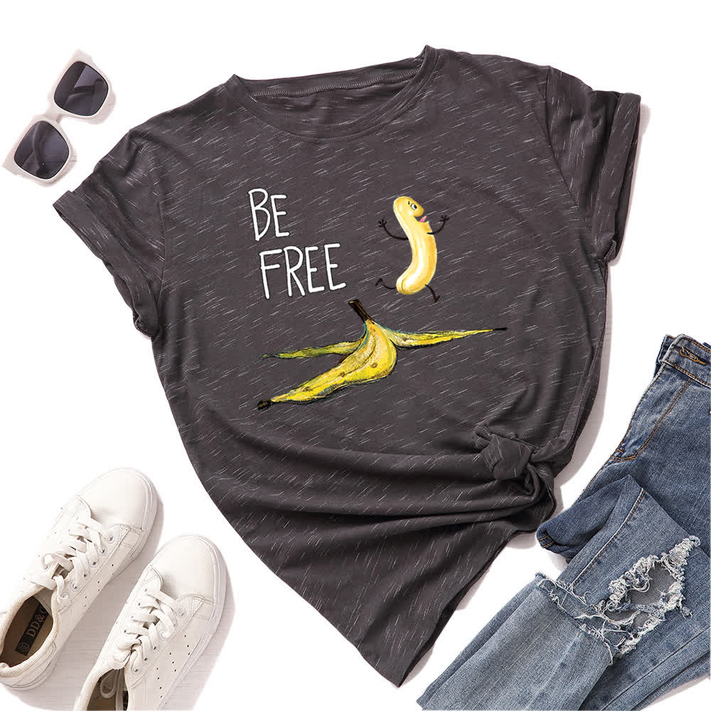 T-shirt à manches courtes imprimé banane créatif grande taille - Gris - 5XL - image 2