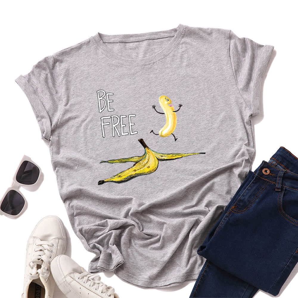 T-shirt à manches courtes imprimé banane créatif grande taille - Gris clair - 5XL - image 8