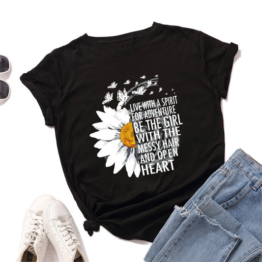 T-shirt à manches courtes imprimé floral grande taille - Noir - 5XL - image 1