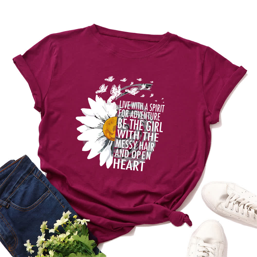 T-shirt à manches courtes imprimé floral grande taille - Vin - 5XL - image 10