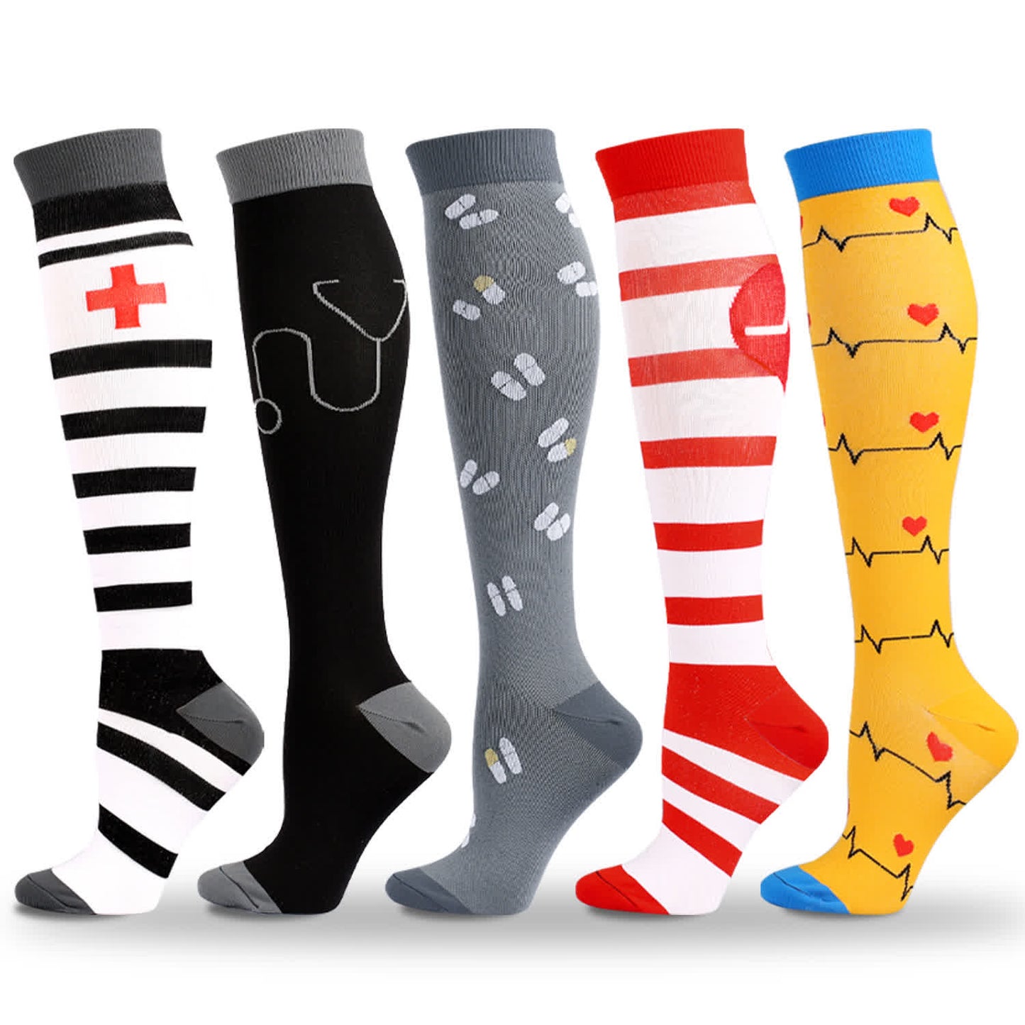Chaussettes de compression à imprimé médical (5 paires) - Multicolore - L/XL - image 0