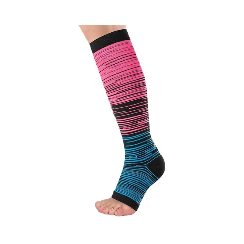Chaussettes de compression à bout ouvert à rayures noires (3 paires) - Bleu - 2XL - image 1