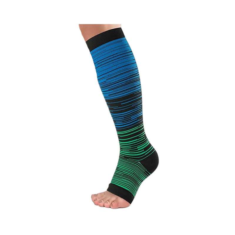Chaussettes de compression à bout ouvert à rayures noires (3 paires) - Vert - 2XL - image 2
