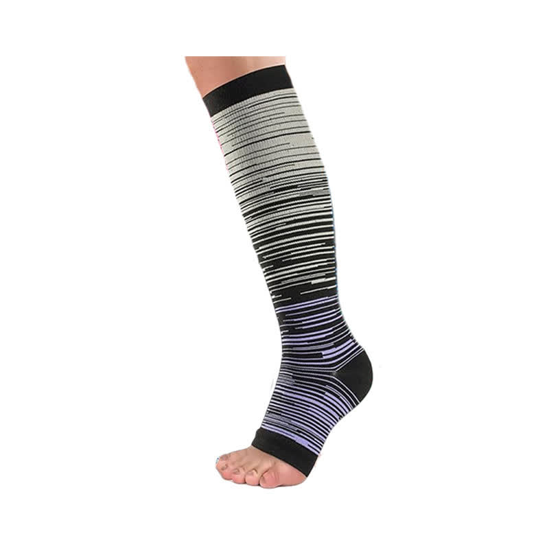 Chaussettes de compression à bout ouvert à rayures noires (3 paires) - Violet - 2XL - image 3