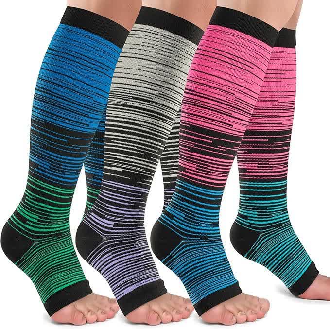 Chaussettes de compression à bout ouvert à rayures noires (3 paires) - Multicolore - 2XL - image 0
