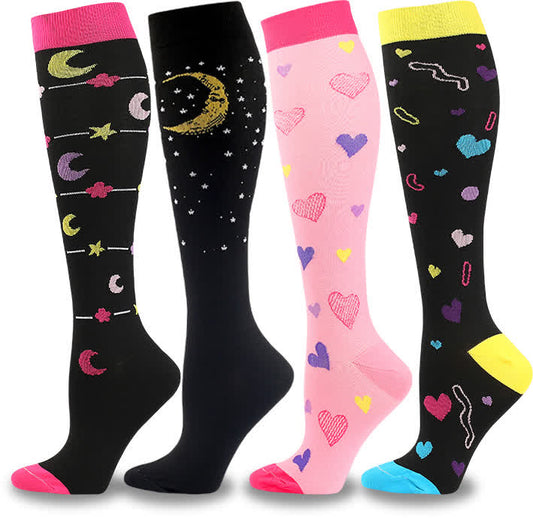 Chaussettes de compression à imprimé cœur et lune (4 paires) - Multicolore - L/XL - image 0