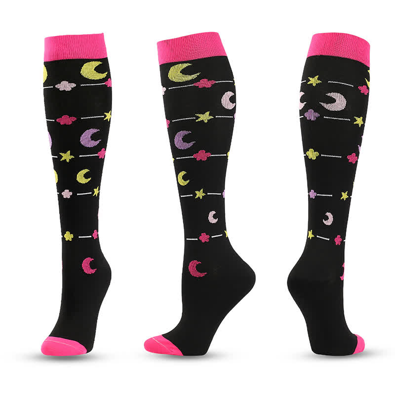 Chaussettes de compression à imprimé cœur et lune (4 paires) - C - L/XL - image 3