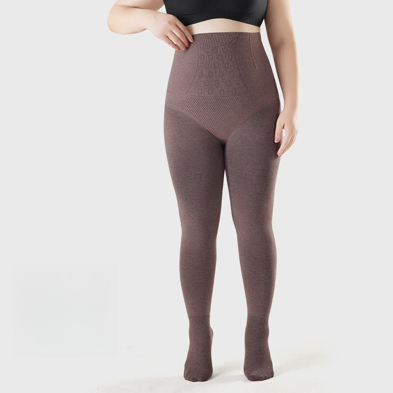 Collants taille haute à pieds de couleur unie - Café - Convient jusqu'à 220 lb - image 5
