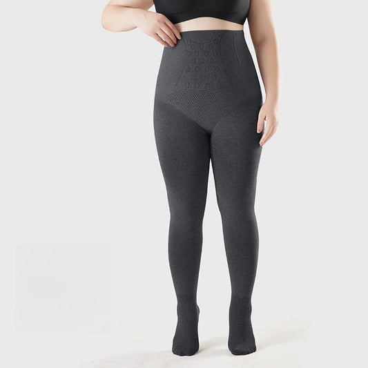 Collants taille haute à pieds de couleur unie - Gris foncé - Convient jusqu'à 220 lb - image 0