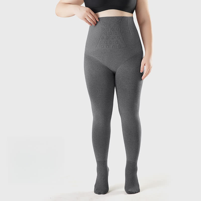 Collants taille haute à pieds de couleur unie - Gris clair - Convient jusqu'à 220 lb - image 2