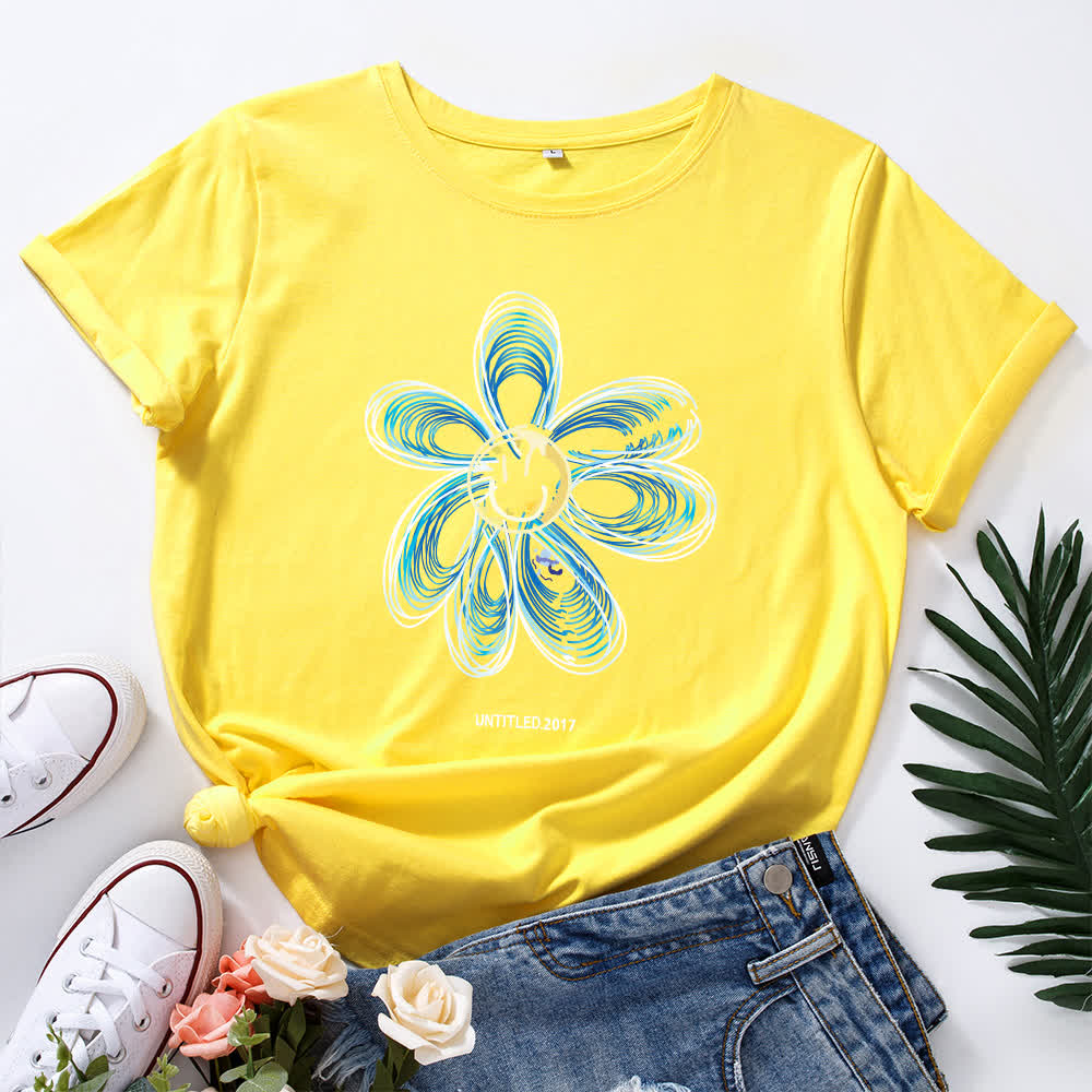 T-shirt à manches courtes à imprimé floral créatif grande taille - Jaune - 5XL - image 2