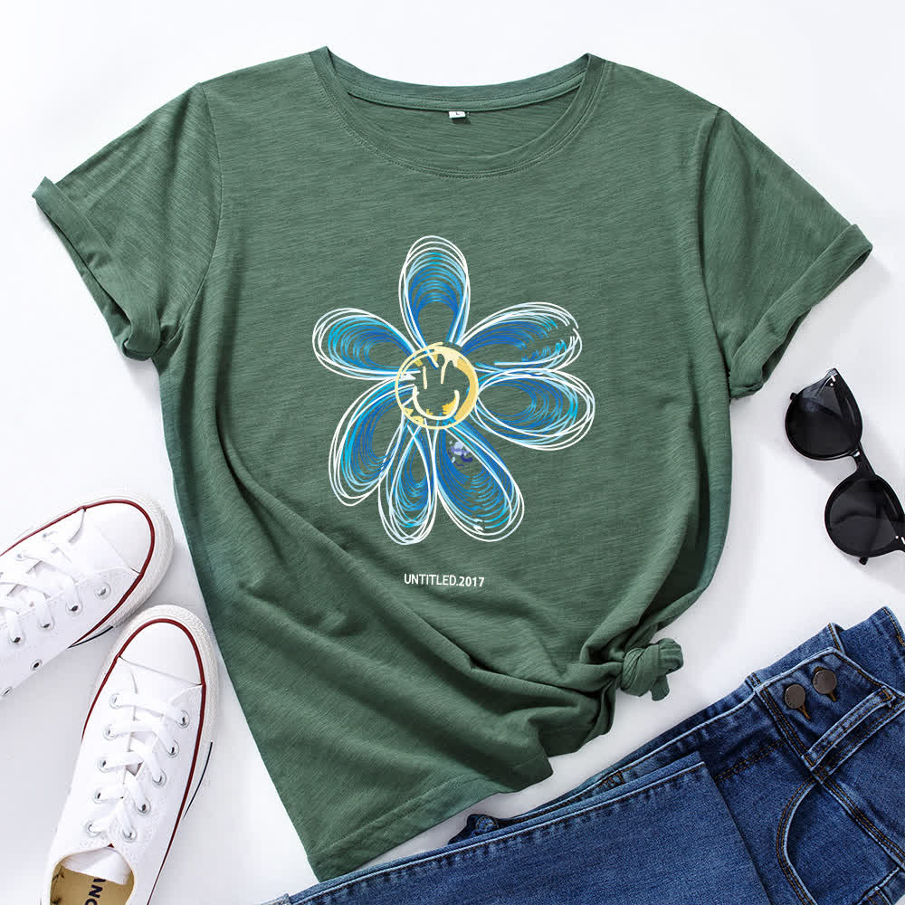 T-shirt à manches courtes à imprimé floral créatif grande taille - Vert armée - 5XL - image 4