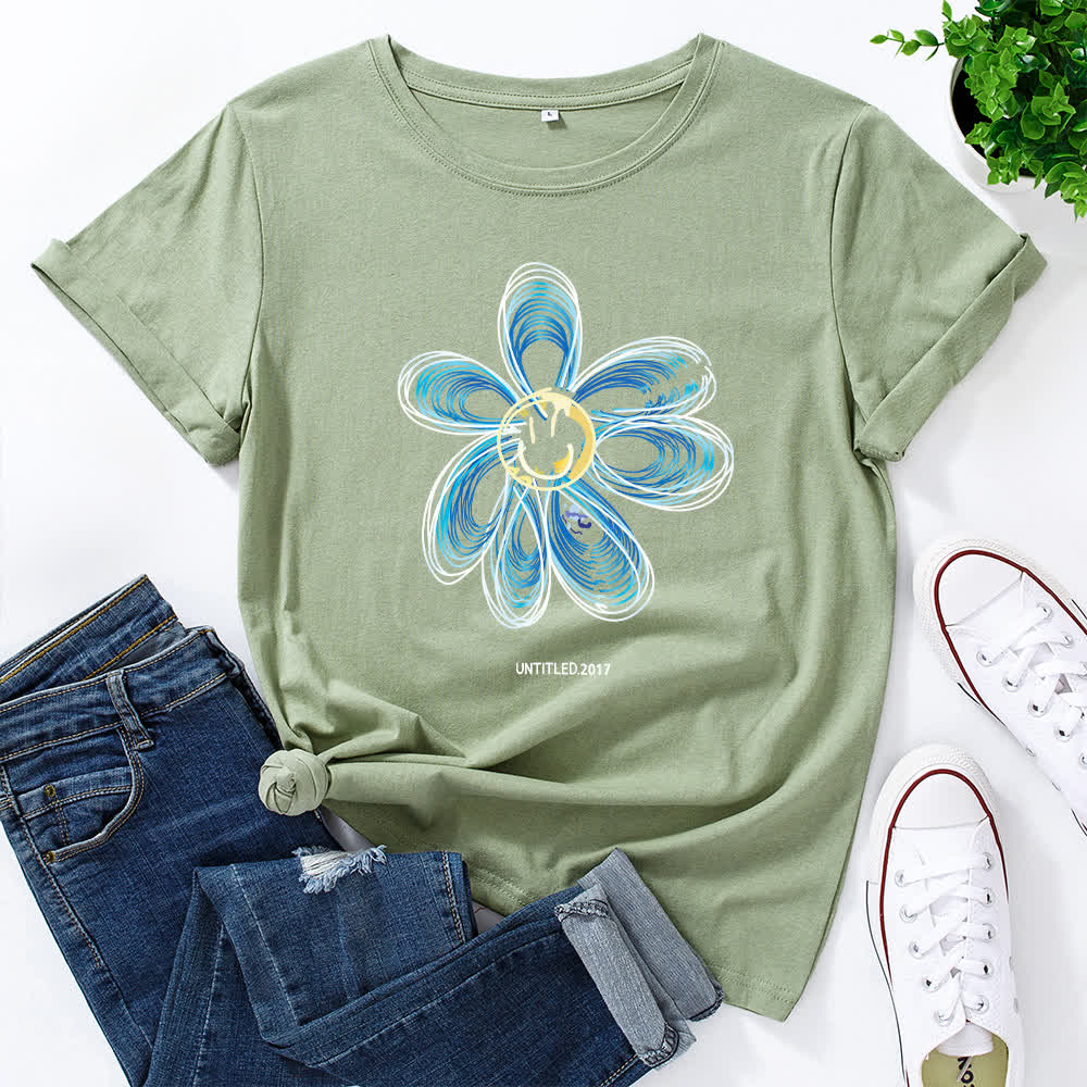 T-shirt à manches courtes à imprimé floral créatif grande taille - Vert olive - 5XL - image 9