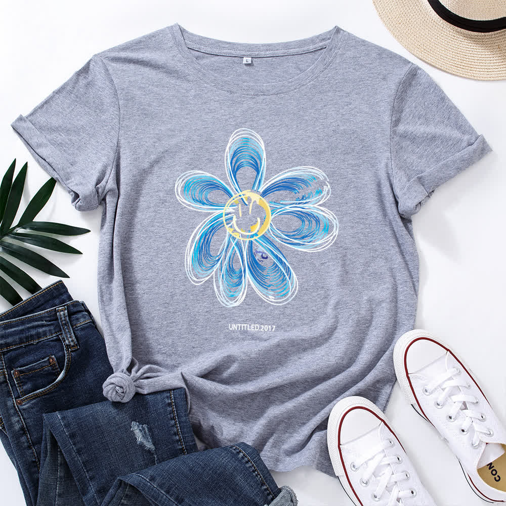 T-shirt à manches courtes à imprimé floral créatif grande taille - Gris clair - 5XL - image 9