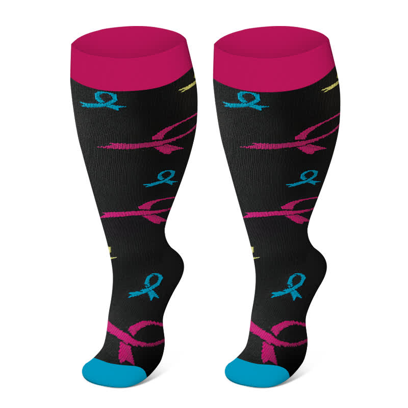 Chaussettes de compression imprimées mignonnes grande taille (3 paires) - Noir - 4XL - image 2