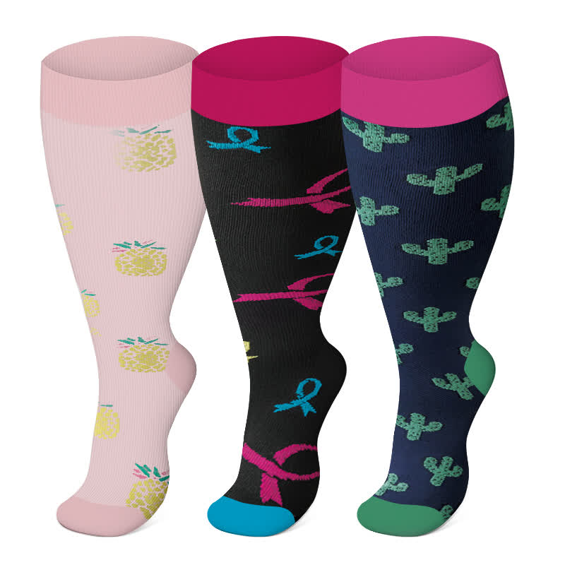 Chaussettes de compression imprimées mignonnes grande taille (3 paires)