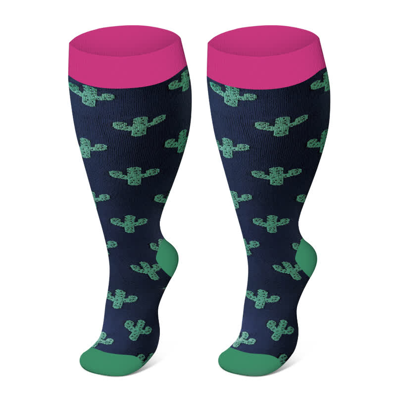 Chaussettes de compression imprimées mignonnes grande taille (3 paires) - Bleu - 4XL - image 3