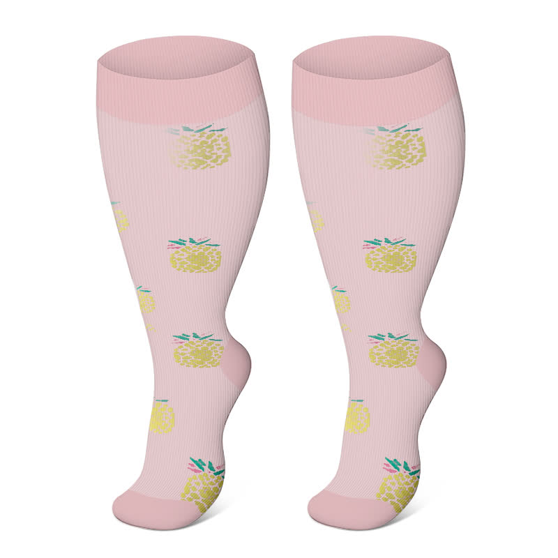 Chaussettes de compression imprimées mignonnes grande taille (3 paires) - Rose - 4XL - image 1