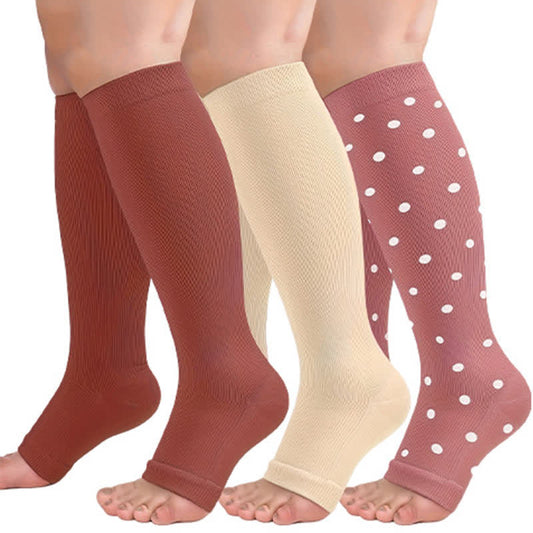Chaussettes de compression à pois, élastiques et à bout ouvert (3 paires) - Multicolore - 2XL - image 0