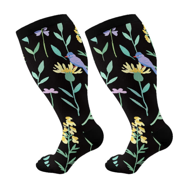 Chaussettes de compression à fleurs peintes grande taille (3 paires) - image 6
