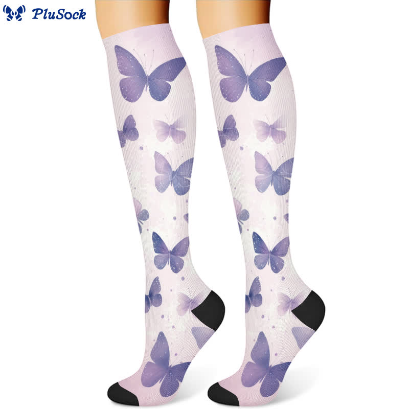 Chaussettes de compression à motif floral et papillon (3 paires) - Violet (1 paire) - S/M - image 3