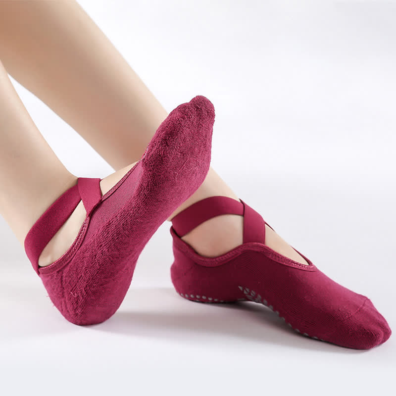 Chaussettes de sol antidérapantes en coton à brides croisées (6 paires)