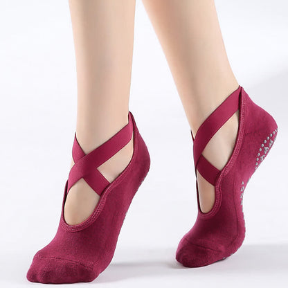 Chaussettes de sol antidérapantes en coton à brides croisées (6 paires)