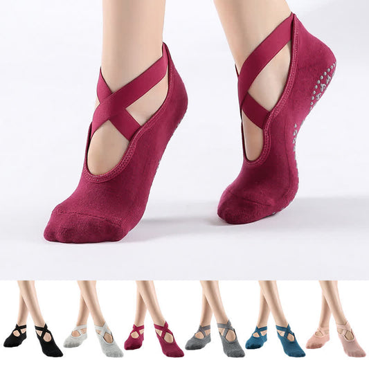 Chaussettes de sol antidérapantes en coton à brides croisées (6 paires)