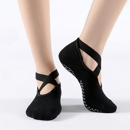 Chaussettes de sol antidérapantes en coton à brides croisées (6 paires)