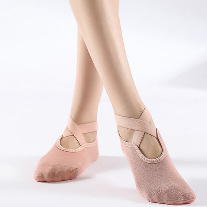 Chaussettes de sol antidérapantes en coton à brides croisées (6 paires)