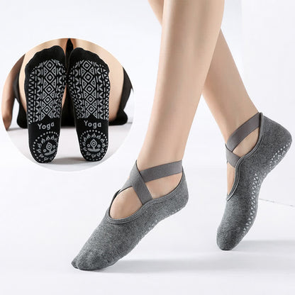 Chaussettes de sol antidérapantes en coton à brides croisées (6 paires)