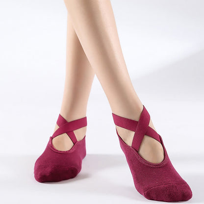 Chaussettes de sol antidérapantes en coton à brides croisées (6 paires)