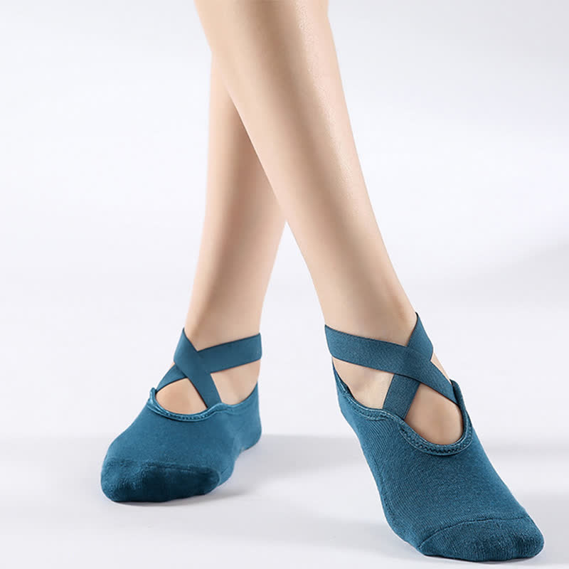 Chaussettes de sol antidérapantes en coton à brides croisées (6 paires)