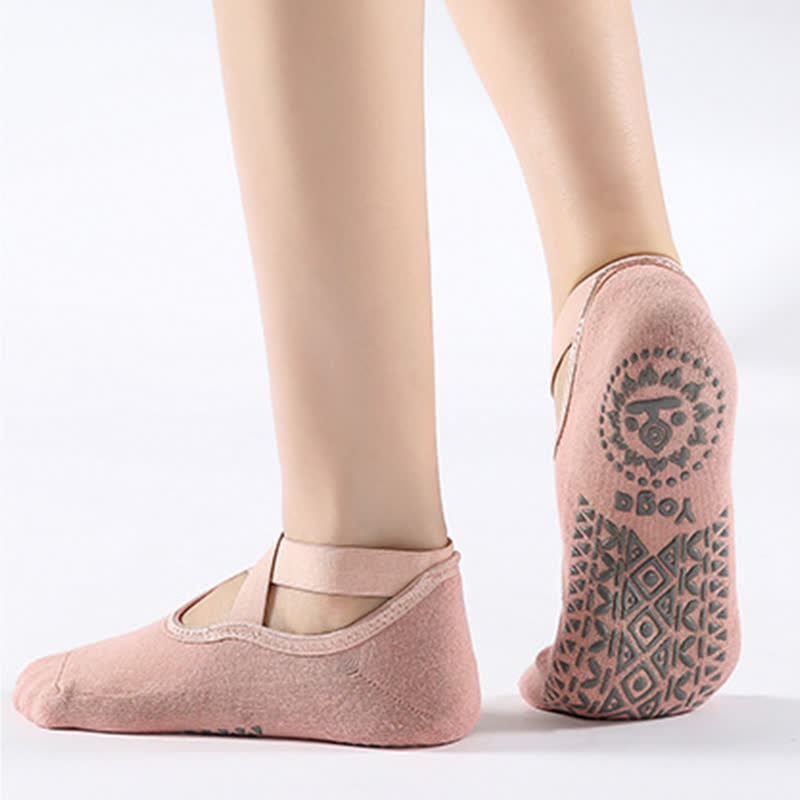 Chaussettes de sol antidérapantes en coton à brides croisées (6 paires)