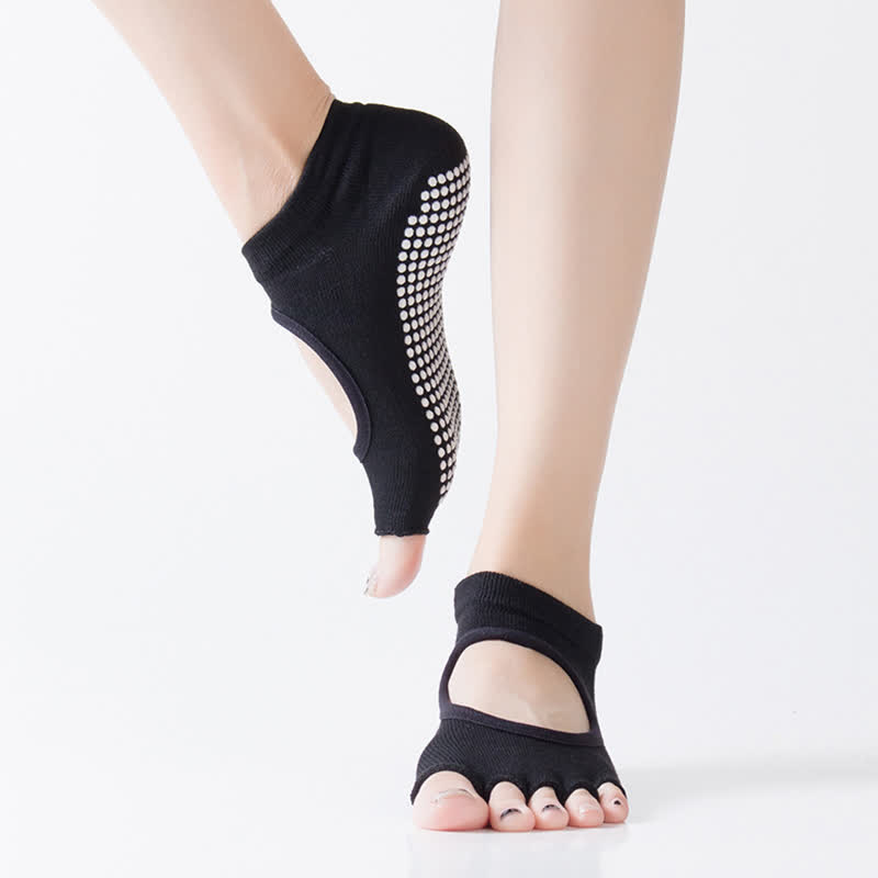Chaussettes de yoga antidérapantes à cinq orteils et bout ouvert (5 paires)