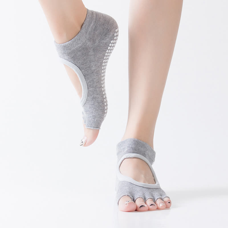 Chaussettes de yoga antidérapantes à cinq orteils et bout ouvert (5 paires)