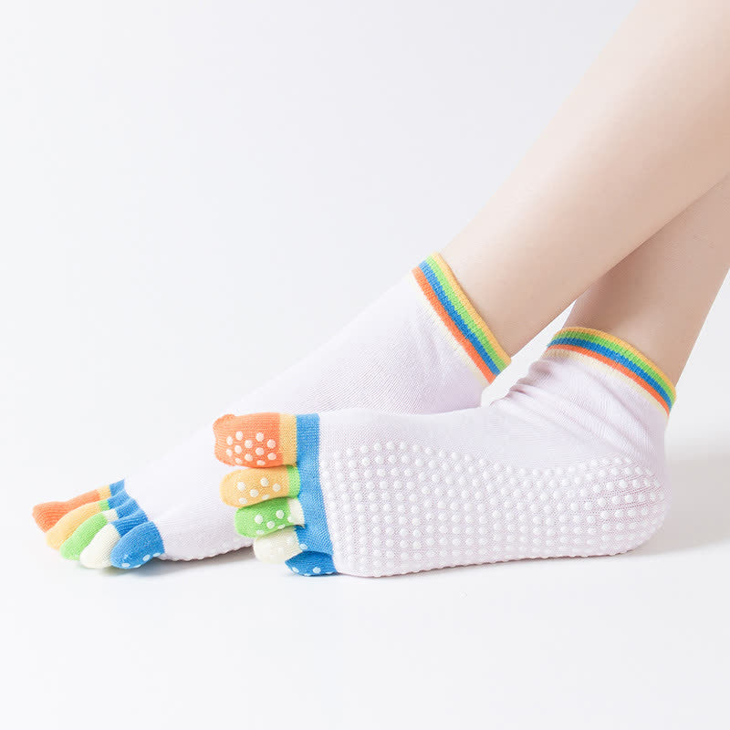 Chaussettes de yoga colorées antidérapantes à cinq orteils (6 paires)