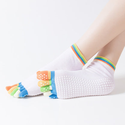 Chaussettes de yoga colorées antidérapantes à cinq orteils (6 paires)