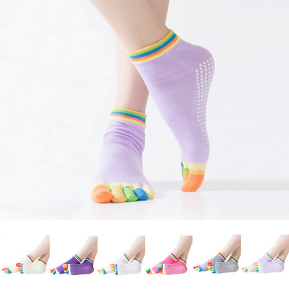Chaussettes de yoga colorées antidérapantes à cinq orteils (6 paires)