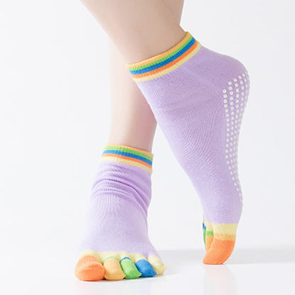 Chaussettes de yoga colorées antidérapantes à cinq orteils (6 paires)
