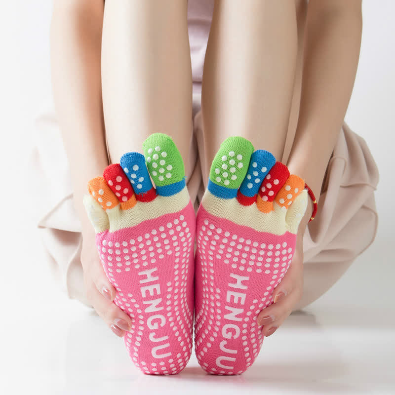 Chaussettes de yoga colorées antidérapantes à cinq orteils (6 paires)