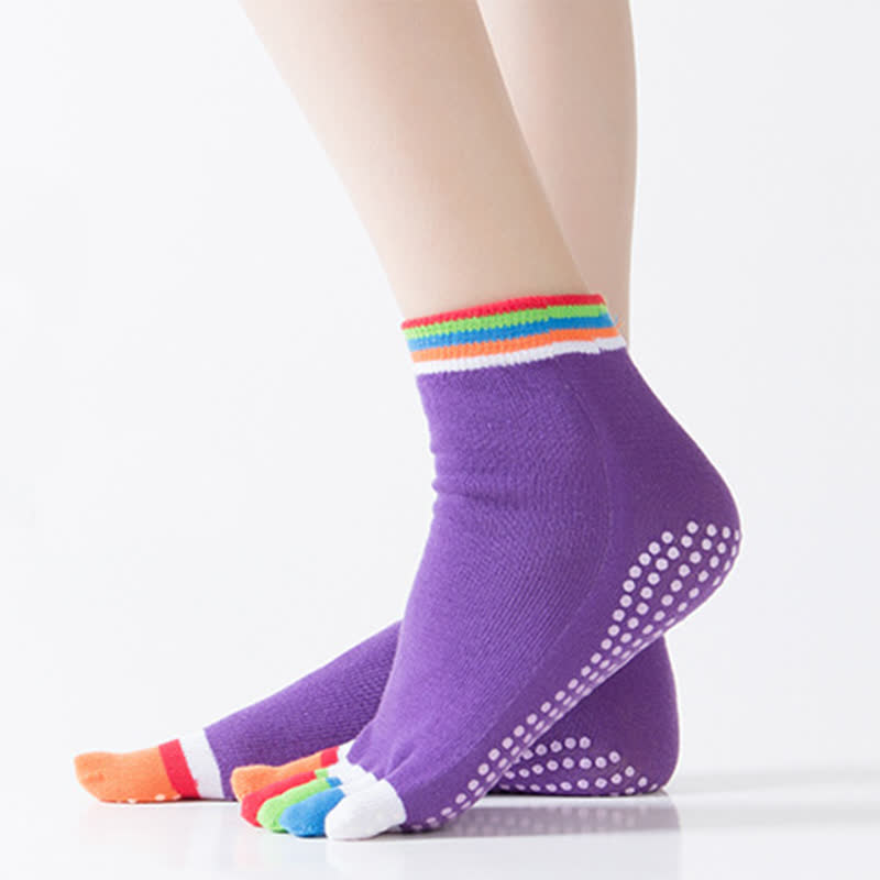 Chaussettes de yoga colorées antidérapantes à cinq orteils (6 paires)
