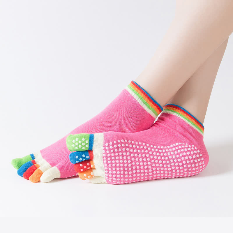 Chaussettes de yoga colorées antidérapantes à cinq orteils (6 paires)